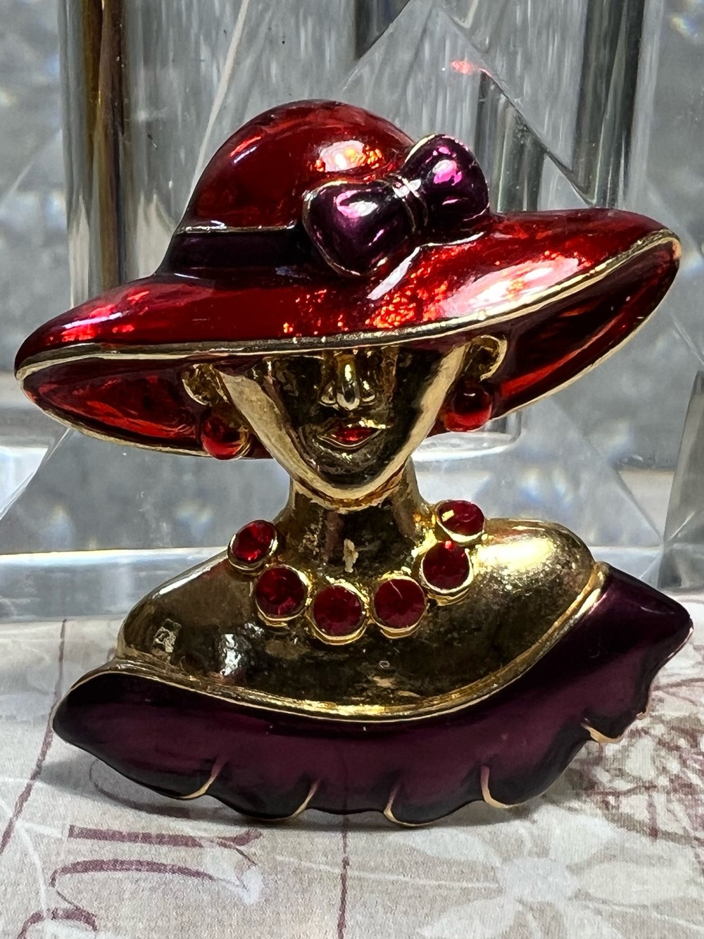 Beautiful Red Hat Society Vintage Collectable Statement Brooch Pin